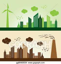 Clip Art Vector - Eco and polluted city concept. Stock EPS ...