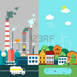 polluted cities: Vector flat illustration of pollution and ...