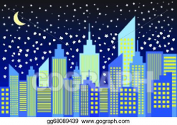 Vector Clipart - City skyscrapers skyline in night. Vector ...