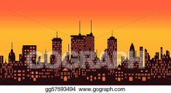 Vector Art - Sunset over big city. Clipart Drawing ...