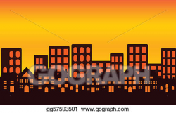 Vector Clipart - City skyline at sunset. Vector Illustration ...