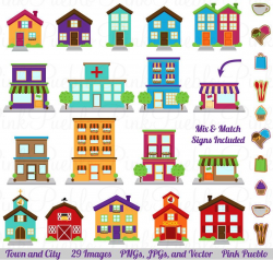 City Clipart Clip Art, Printable House Village Town Clip Art ...