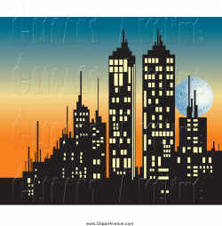 Avenue Clipart of a City Skyline with Illuminated Windows ...