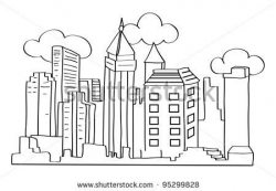 New York Skyline Coloring Page | cartoon vector outline ...