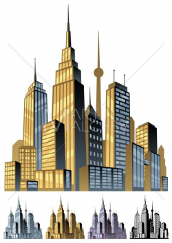 City - Vector Cartoon Clipart Illustration. cityscape, skyline, metropolis,  downtown, center, comic book, art deco, skyscraper, building,