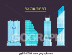 Vector Clipart - Modern skyscrapers icons set on the dark ...