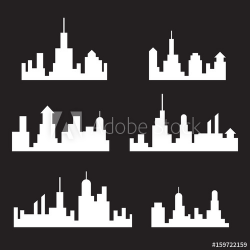 City skylines silhouette, cityscape set, white isolated on ...