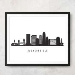 Jacksonville Skyline Printable - Jacksonville Florida Black White Wall Art  - Digital Print - Vector Illustration - JPG, PNG, EPS