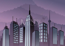 Cityscape - Vector Cartoon Clipart Illustration. city, skyline, retro,  vintage, comic book, art deco, landscape, background, skyscraper,