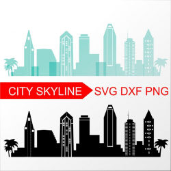 San Diego SVG, Vector Skyline, San Diego silhouette, Svg, Dxf, Eps, Ai, Cdr  files. Design elements, Silhouette clipart, San Diego clip art