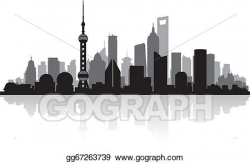 Clip Art Vector - Shanghai china city skyline silhouette ...