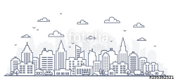 Thin line style city panorama. Illustration of urban ...