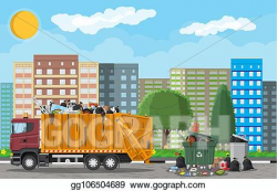 Clip Art Vector - Urban cityscape with garbage car. Stock ...
