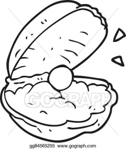 EPS Illustration - Black and white cartoon oyster with pearl ...