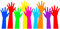 Rainbow Colored Raised Hands - Free Clip Art | trophy hands ...