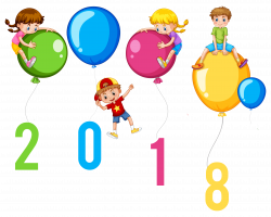 Happy New Year 2018 kids with balloons clip art image Happy New Year ...