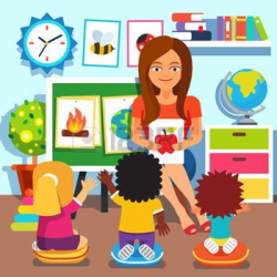 preschool: Kindergarten teacher woman teaching kids new ...