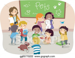 Vector Art - Stickman kids with pets in classroom. Clipart Drawing ...