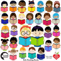 Classroom Clipart, Multicultural Kids Reading Clipart, AMB-2305