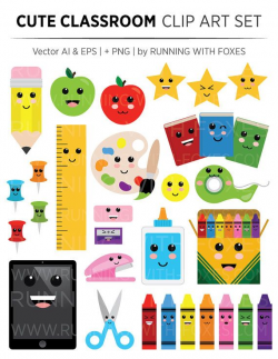 Cute Classroom Clip Art | Back to School Art Office Emoji ...