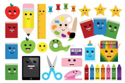 Cute Classroom Clip Art | Back to School Art Office Emoji ...