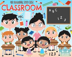 Classroom Clipart, Instant Download Vector Art, Commercial Use Clip Art,  School, Desk, Chalkboard, Book, Educational, Learning, Stationary