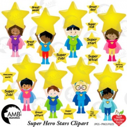 Classroom Clipart, Multicultural Superhero Kids Clipart with Stars, AMB-2311