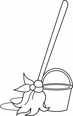 Mop and Bucket Coloring Page - Free Clip Art