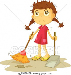 Clip Art Vector - Girl cleaning floor. Stock EPS gg63139169 ...