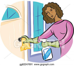 Drawing - A woman cleaning a door knob with bleach ...