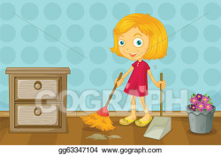 Vector Illustration - A girl cleaning a room. EPS Clipart ...