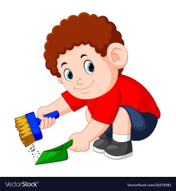 Boy with the curly hair clean up the dust Vector Image ...