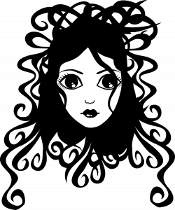 Free clip art of a pretty girl with curly hair in black and white ...