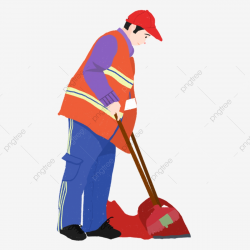 Hand Drawn Sanitation Worker Sweeping Elements, Labor ...