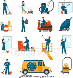 Vector Art - Industrial cleaning service flat icons set ...