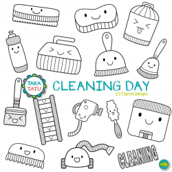 Cleaning Digital Stamp - Kawaii Cleaning Clipart / Cleaning Supplies  Clipart / Household Chores / Housekeeping Clipart / Cleaning Printable