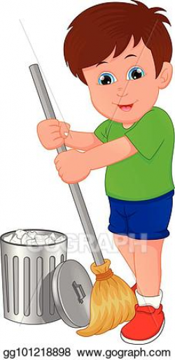 EPS Vector - Little boy cleaning, sweeping. Stock Clipart ...