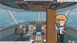 A Male Assistant Knocking On A Door and Airplane Cockpit Background