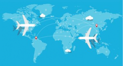 Aircraft, Plane Flying, World Map, Earth stock vectors ...