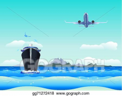 Vector Clipart - Airplane and ship. Vector Illustration ...