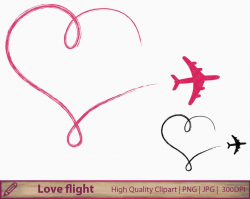 Love clipart, plane clip art, romantic heart wedding invitation,  scrapbooking, commercial use, digital instant download, png jpg 300dpi
