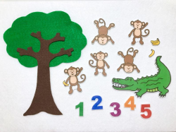 Five Little Monkeys Swinging in Tree - Felt Stories - Flannel Stories Set -  Speech Therapy - Nursery Rhyme -Toddler Busy Board - 5 Monkeys