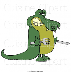Cuisine Clipart of a Hungry Alligator Holding a Knife and ...