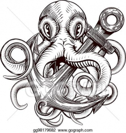 Vector Art - Octopus holding anchor. Clipart Drawing ...