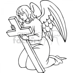 Black and white angel holding cross clipart. Royalty-free clipart # 164851