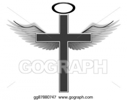 Stock Illustration - Christian cross and angel wings ...