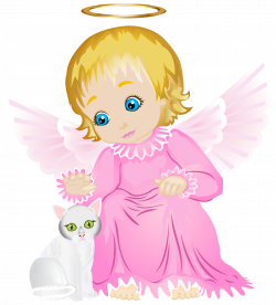Cute Angel with White Kitten Transparent PNG Clip Art Image ...