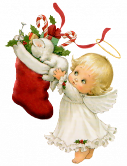 Cute Christmas Angel with White Kitten and Stocking Free PNG Clipart ...