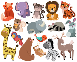 Cute Animals Clip Art - Set of 16 Hand Drawn 300 DPI Vector, PNG ...
