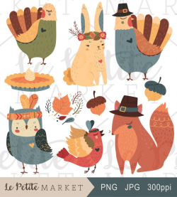 Thanksgiving Clip Art Set, Thanksgiving Clipart Set, Thanksgiving Woodland  Animals Clipart, Cute Thanksgiving Clipart with Turkey Fox Owl